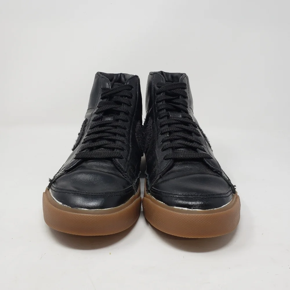 Nike Blazer mid sneakers black leather embroidered swoosh gum sole size 9